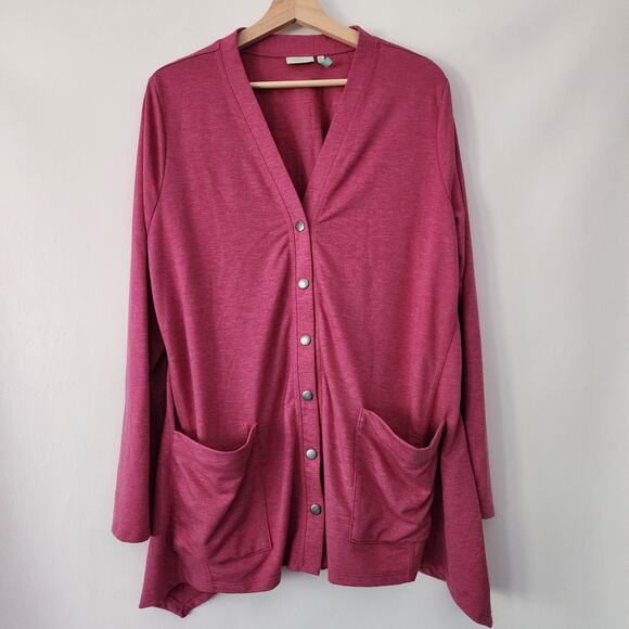 LOGO Lori Goldstein pink button front cardigan sweater‎ top womens size L - Picture 1 of 7